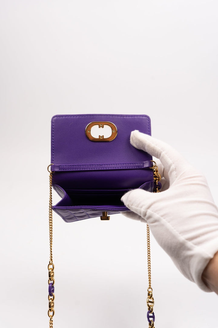 Dior Cannage Leather Wallet-On-Chain Purple EX10