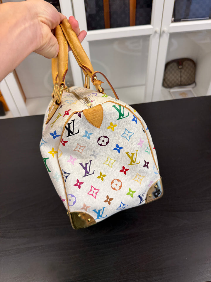 Louis Vuitton Monogram Murakami Multicolor Speedy 30 Handbag White w/Dust Bag GH10
