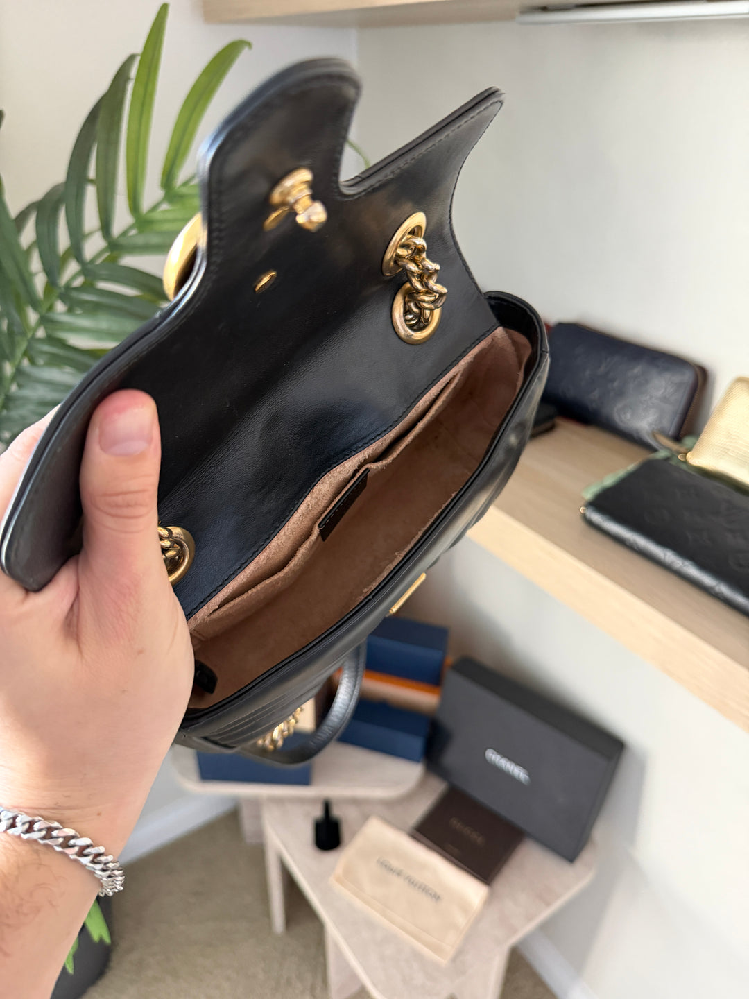 Gucci GG Marmont Leather Chain Shoulder Bag Black QAS4