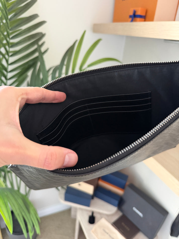 Fendi Zucca Leather Clutch Bag Black x Yellow x Gray w/Wristlet TRY4