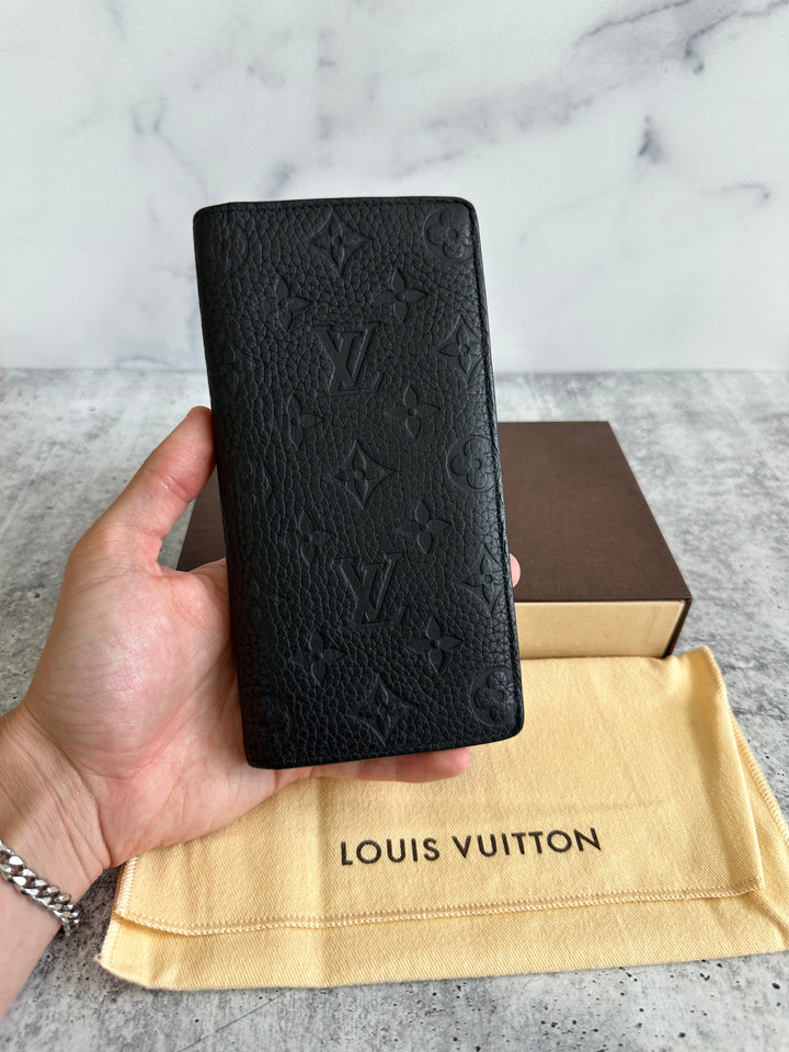 Louis Vuitton Monogram Shadow Noir Black Brazza Long Travel Bifold Wallet CA2