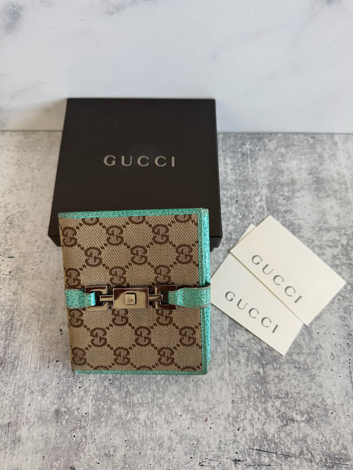 Gucci GG Canvas Trifold Wallet Brown x Blue GG11