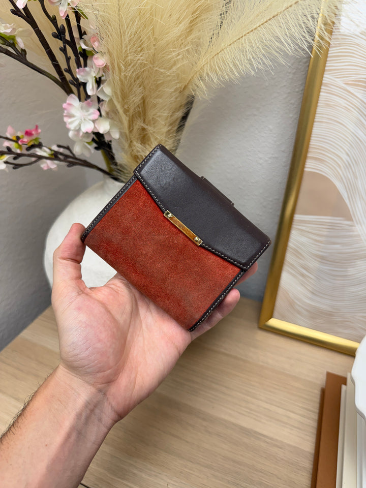 Loewe Suede Double Snap Wallet Brown x Red SL56