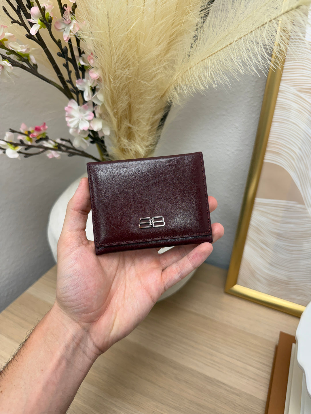 Balenciaga Leather Card Case Burgundy SL44